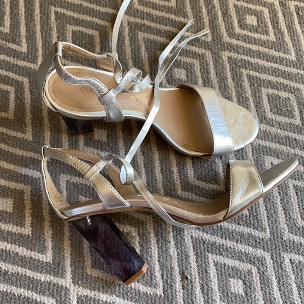 GUNMETAL Drea Silver Ankle Tie Clear Heels Sz 9.5 - Picture 9 of 16